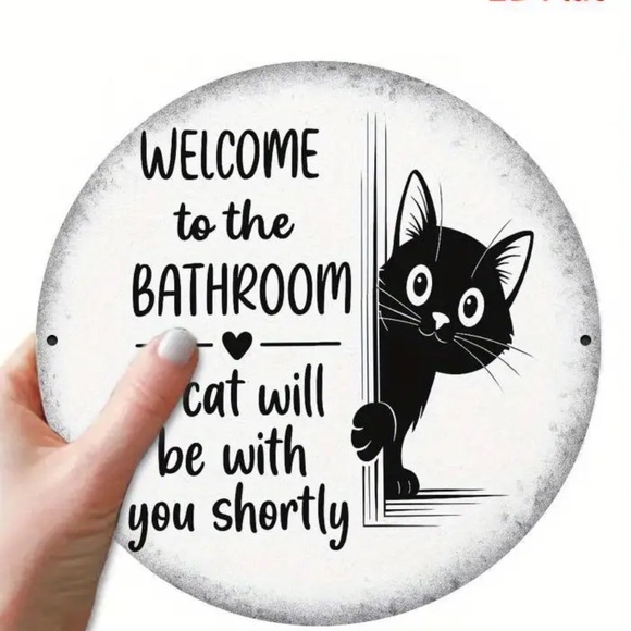 Cat Welcome To The Bathroom Metal Sign - Picture 2 of 4
